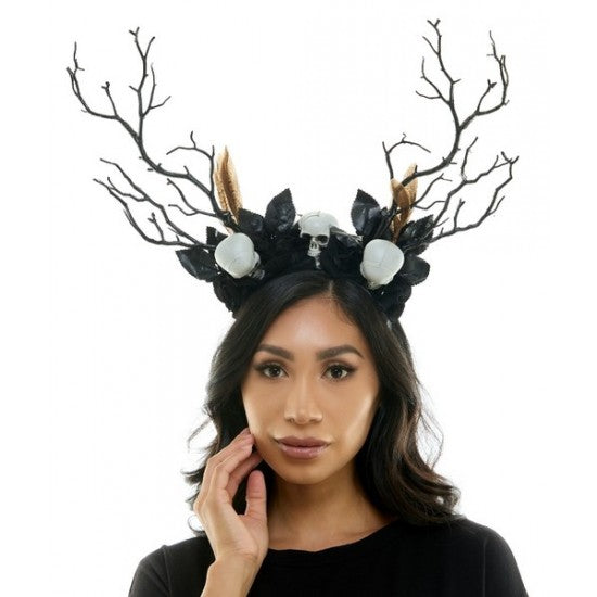 Black Gothic Skulls Floral Headband