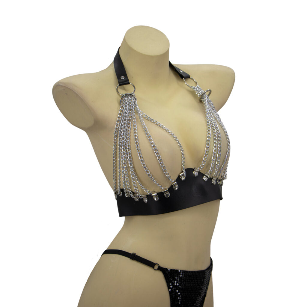 Black Leatherette Chain Top