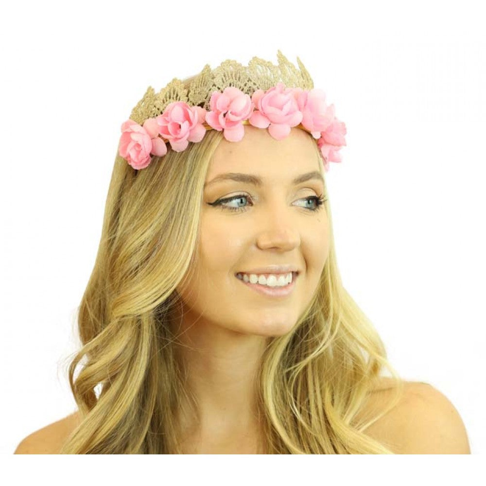 Pink Flower Lace Crown