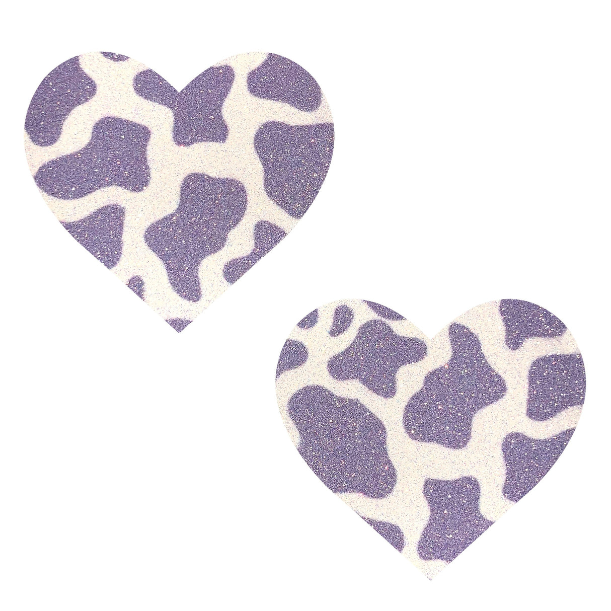 Lavender Milk Cow Print Heart Glitter Pasties