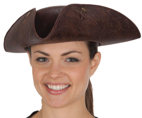 Brown Distressed Faux Leather Pirate Tricorne
