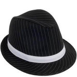 Black w/ White Stripes Gangster Fedora