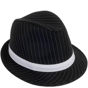 Black w/ White Stripes Gangster Fedora