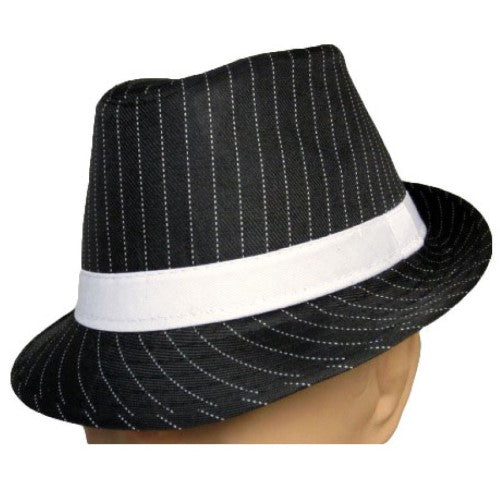 Black w/ White Stripes Gangster Fedora