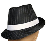 Black w/ White Stripes Gangster Fedora